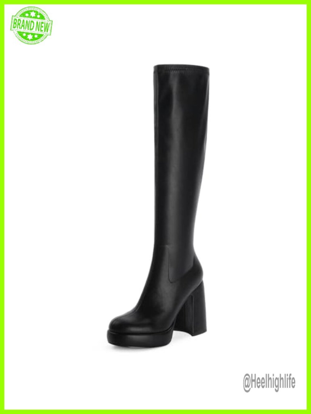 Platform Knee High Boots Faux Leather Chunky Heel Side Zip Tall Boots